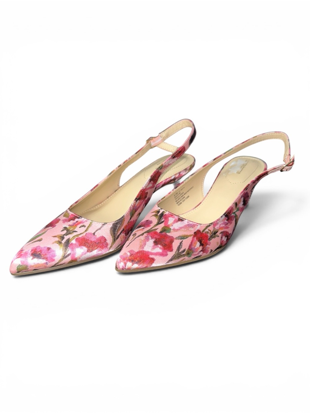 Liz Claiborne Keith Women's Pink Floral Satin Slingback Kitten Heels Size 8.5 - Picture 3 of 8